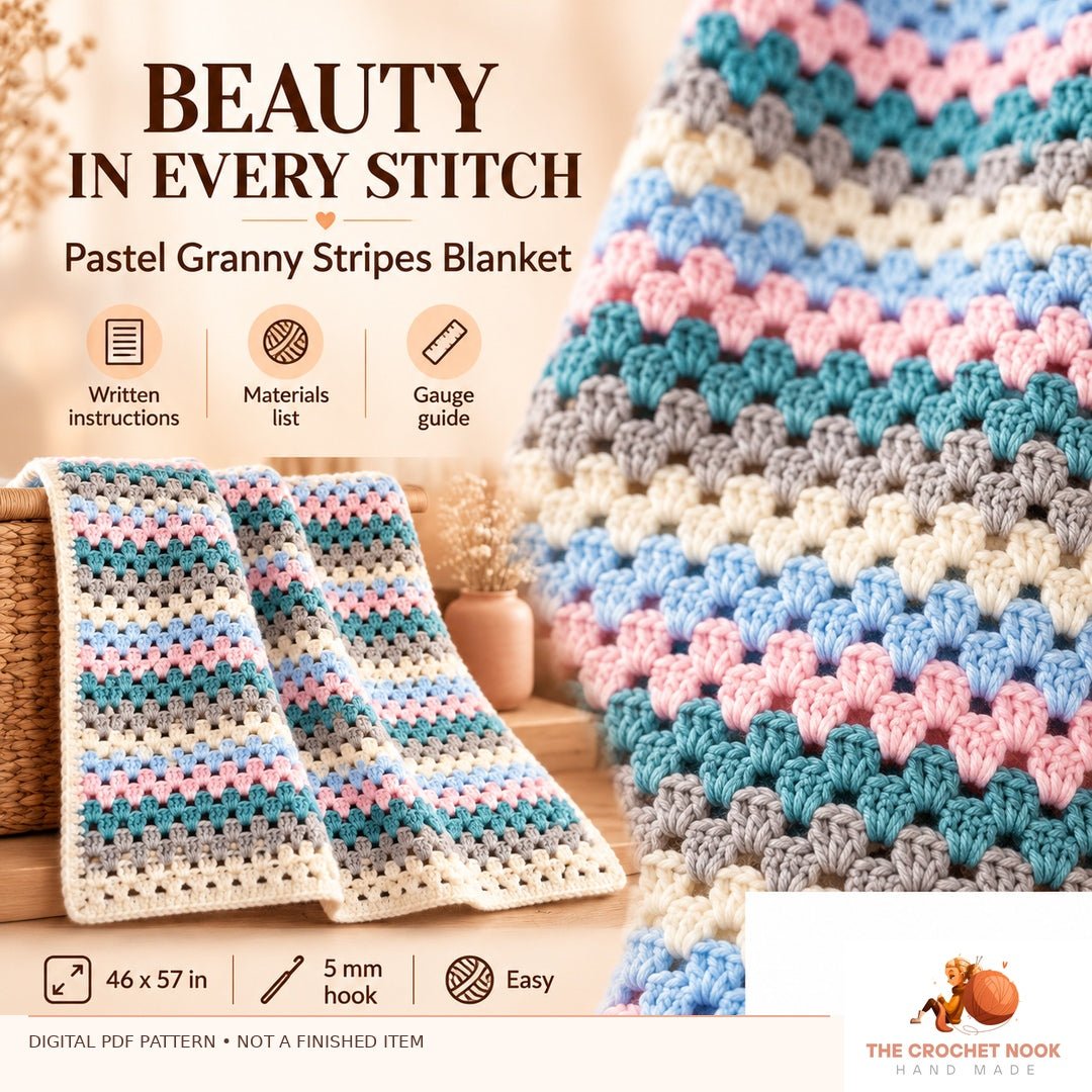 Pastel Granny Stripes Blanket — stitch detail — digital PDF pattern, not a finished item