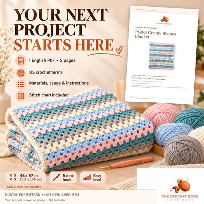 Pastel Granny Stripes Blanket — PDF pattern contents — digital PDF pattern, not a finished item
