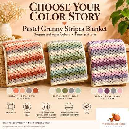 Pastel Granny Stripes Blanket — suggested yarn color variations — digital PDF pattern, not a finished item