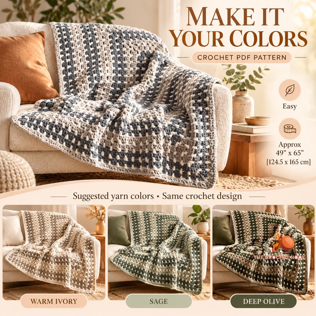 Suggested alternative yarn colors for the same Silver Frame Rectangle Granny Blanket crochet construction; color inspiration.