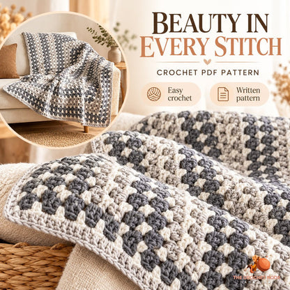 Close-up of the original Silver Frame Rectangle Granny Blanket stitch texture and crochet design.